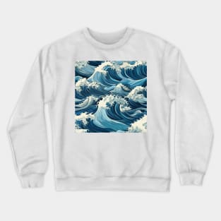 Ephemeral Crests: Hokusai Waves Reimagined Crewneck Sweatshirt